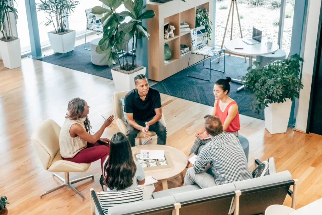 Tax consultants reviewing financial reports in a modern office